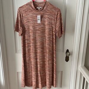 LOFT Rust & Cream Asymmetrical Short Sleeve Dress